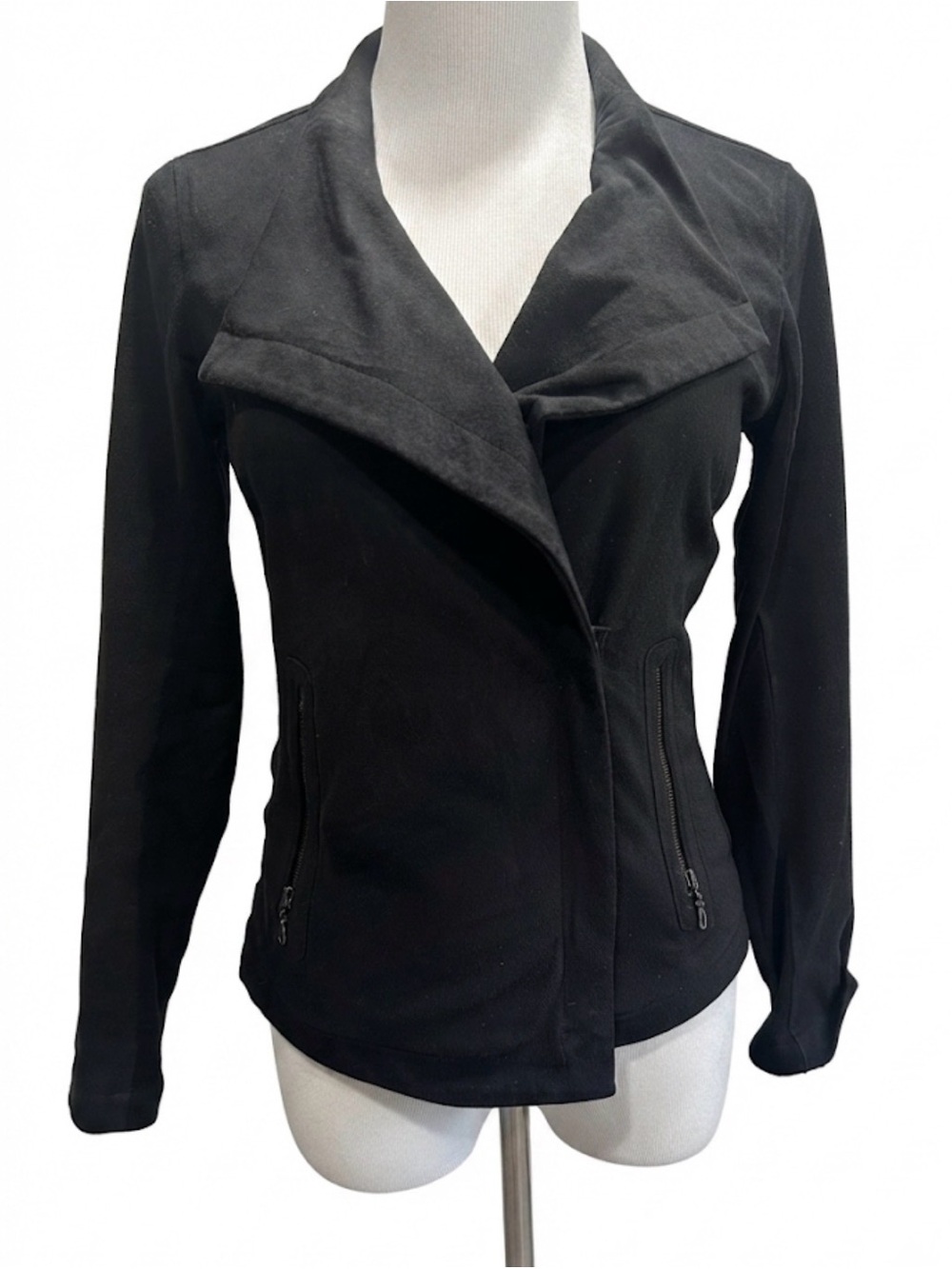 NIC+ZOE Black Moto Jacket Size XS Asymmetric Zip Faux Suede Panels Biker Coat